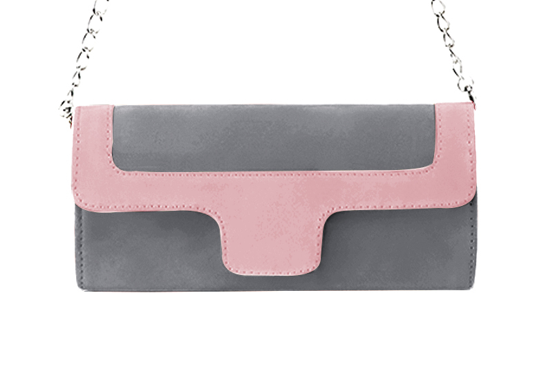 Women's dove grey and light pink luxurious elegant clutch for ceremonies, weddings and evenings out. - Profile view